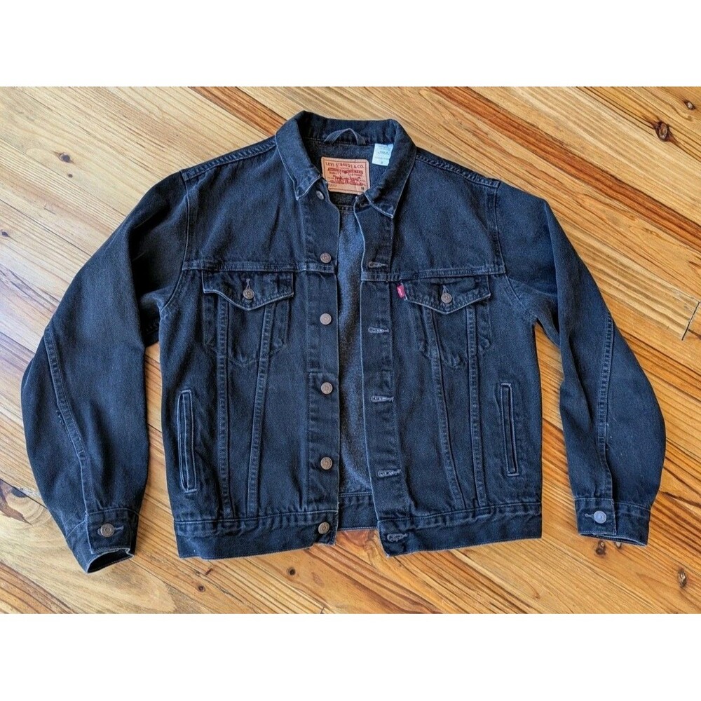 Men's Levi's Trucker Black Denim Jacket Size Medium 1996 90s Vintage Y2K
